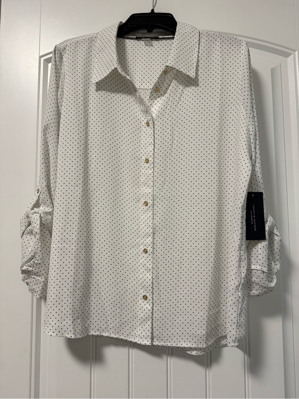 NWT Tommy Hilfiger Suit Separate Slim-Fit Pin-Dot Roll-Tab-Sleeve Shirt